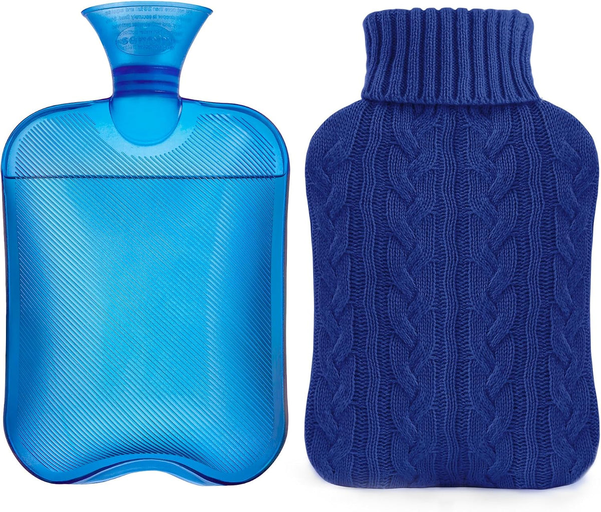 samply 2L Hot Water Bottle with Knitted Cover, Hot Water Bag, Purple