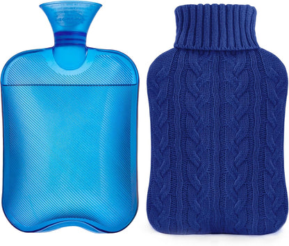 samply 2L Hot Water Bottle with Knitted Cover, Hot Water Bag, Purple