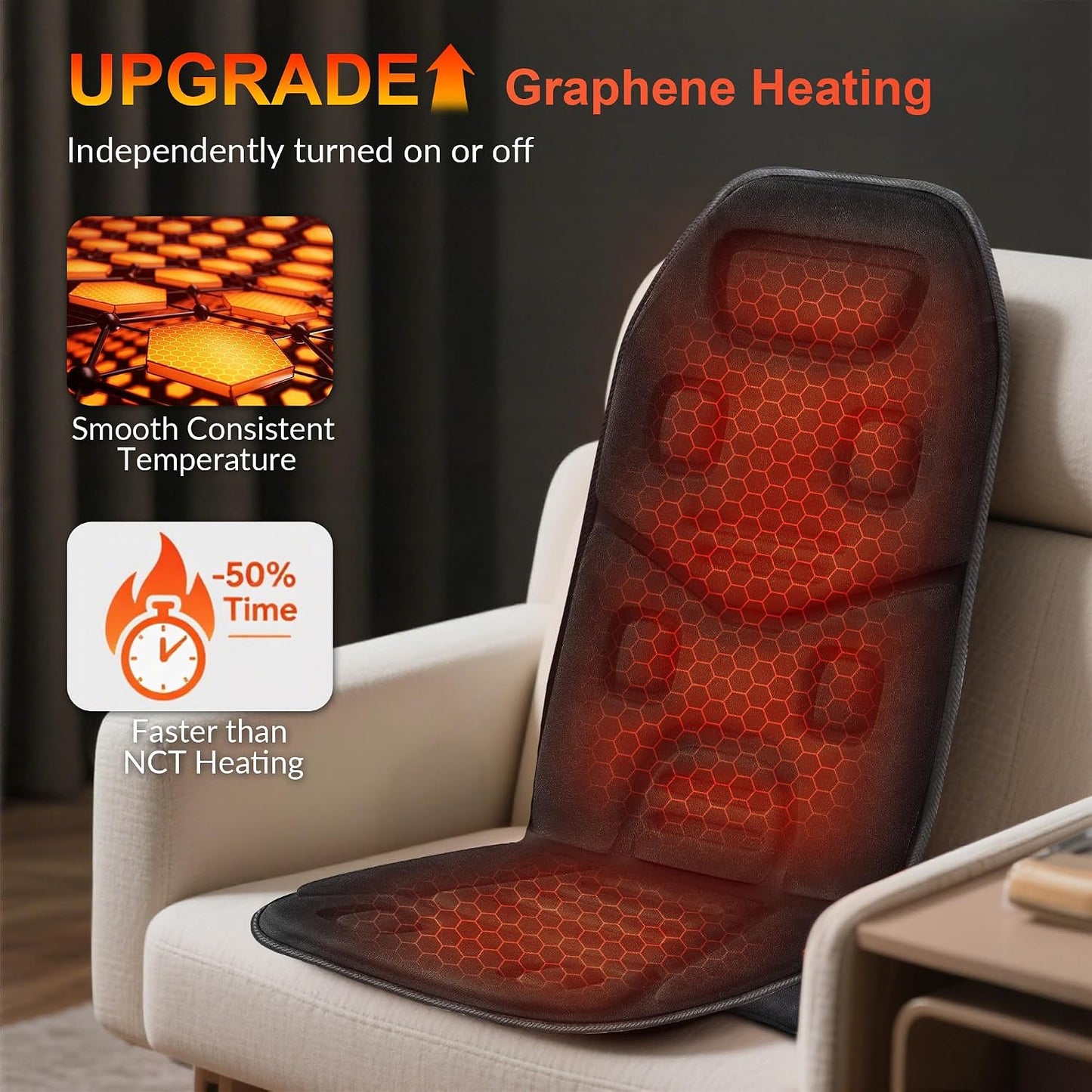 COMFIER Vibration Back Massager with Heat, 10-Motor Massage Seat Cushion for Chair, Graphene Heated Massage Chair Pad for Back, Lumbar & Thighs, 5 Modes, 3 Intensities, Home Office Recliner Gift