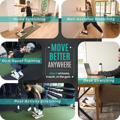 Portable Wood Slant Board, Adjustable Squat Wedge, Calf Stretch | Foldable wood slant board, 5 adjustable angles (20-40°); calf stretch, squat wedge, heel-elevated squats, ankle mobility