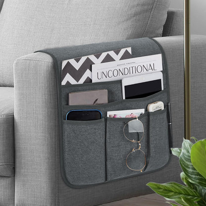 Teniux Remote Control Holder GRS Certified Armchair Caddy for Recliner Couch, Recycled Material Non-Slip Armrest Organizer with 5 Pockets for Magazine, Tablet, Phone, iPad (Dark Grey)