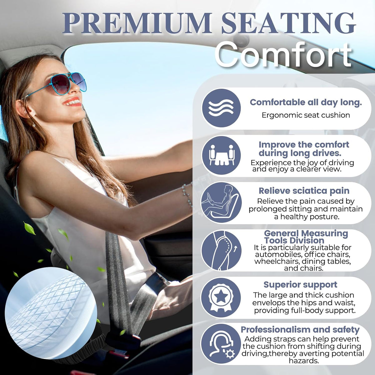 Car Seat Cushion with Lumbar Support Pillow, Seat Cushion for Driving