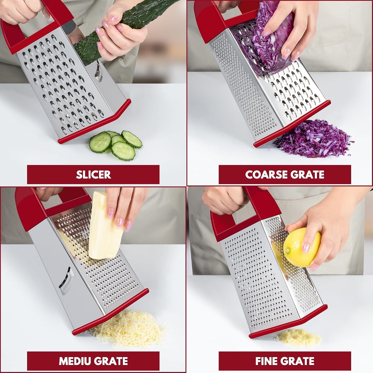 Urbanstrive Cheese Grater With Container Box Grater Stainless Steel Graters for Kitchen Cheese Shredder Parmesan Shredder Kitchen Gadgets Kitchen Tools Kitchen Gifts for Chef Dishwasher Safe Zester