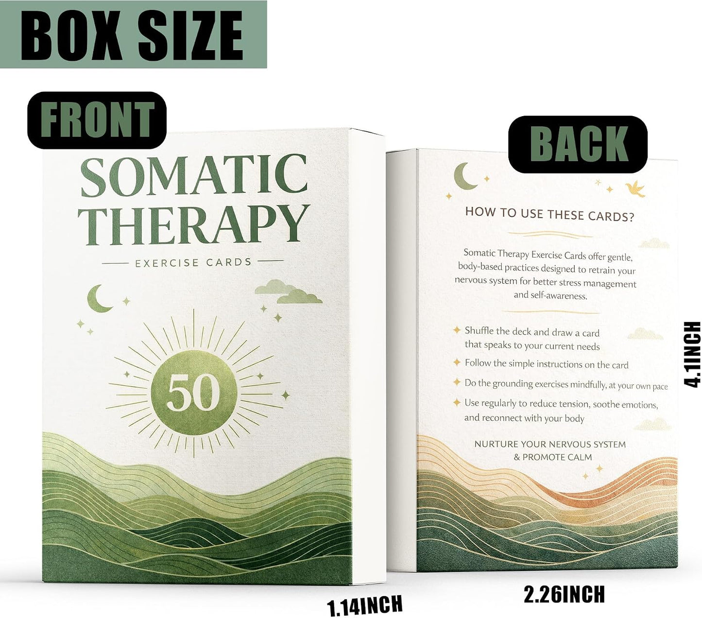 Somatic Therapy Exercise Cards, 50 Nervous System Regulation Tools for Anxiety Relief & Stress Soothing, Therapy Practice Cards with Display Stand, Mindfulness, Breathwork, Grounding, Movement