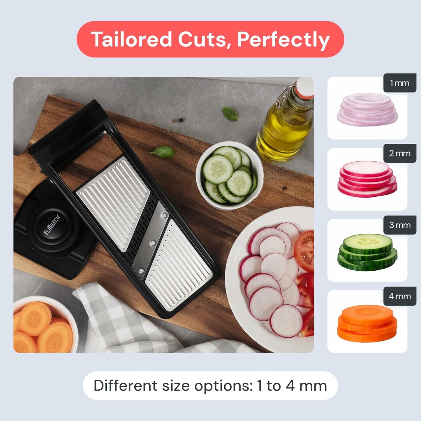Fullstar Essential Vegetable Chopper & Mandoline Slicer | 2 in 1 Compact Food Chopper, Fruit Slicer & Onion Dicer with Stainless Steel Blades & 3-Cup Container (Black)