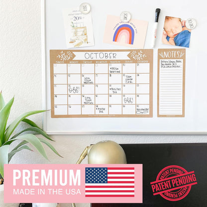 Hadley Designs Magnetic Calendar for Refrigerator - Kraft White Magnetic Dry Erase Calendar, Dry Erase Calendars for Wall, Magnet Fridge Calendars, Notepad for Fridge with Magnet