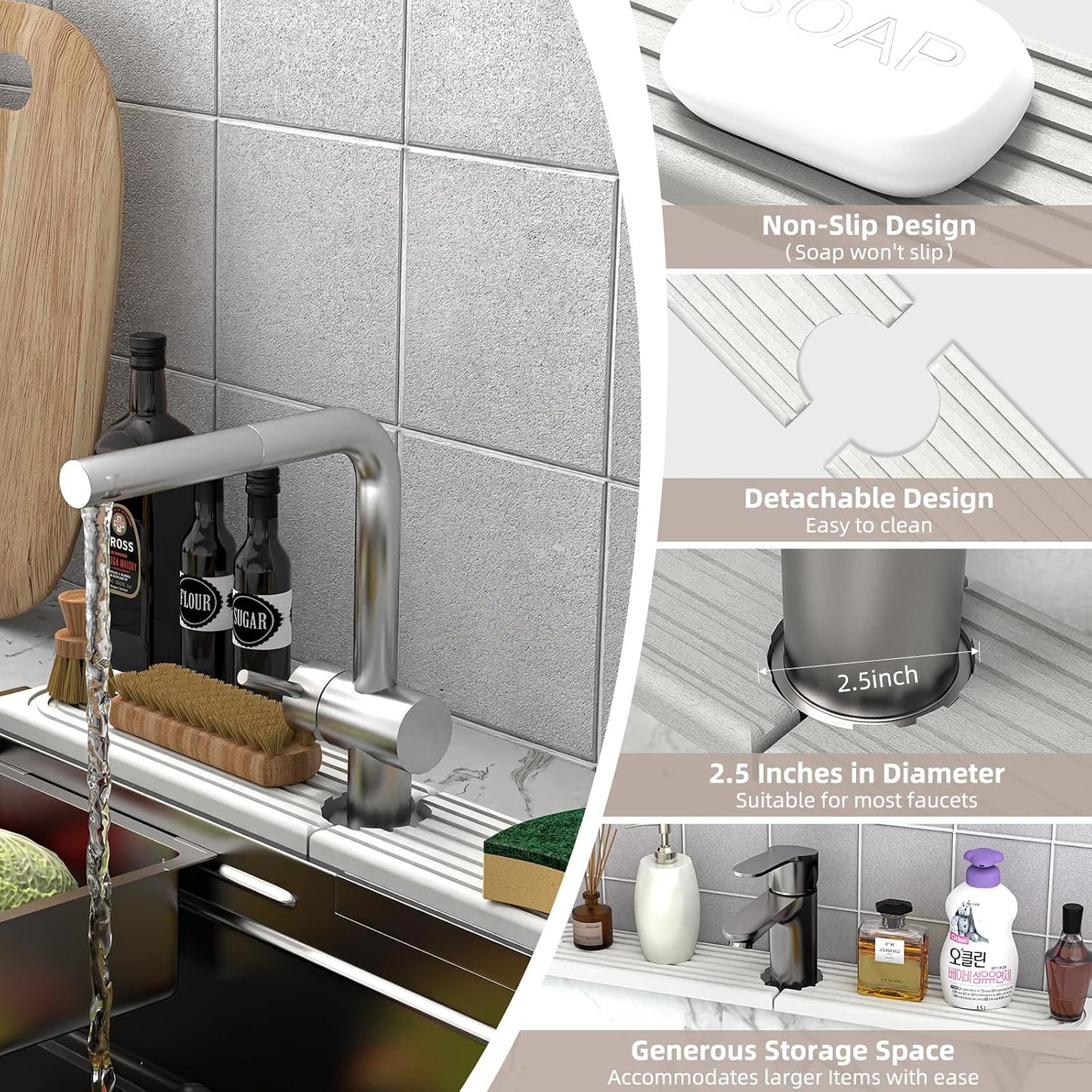 Faucet Mat for Kitchen Sink - Super Absorbent Diatomite Fast Drying Stone, Quick Drying Splash Guard,Prevents Moisture Buildup Sink, Durable Protector for Kitchen,Bathroom Counter