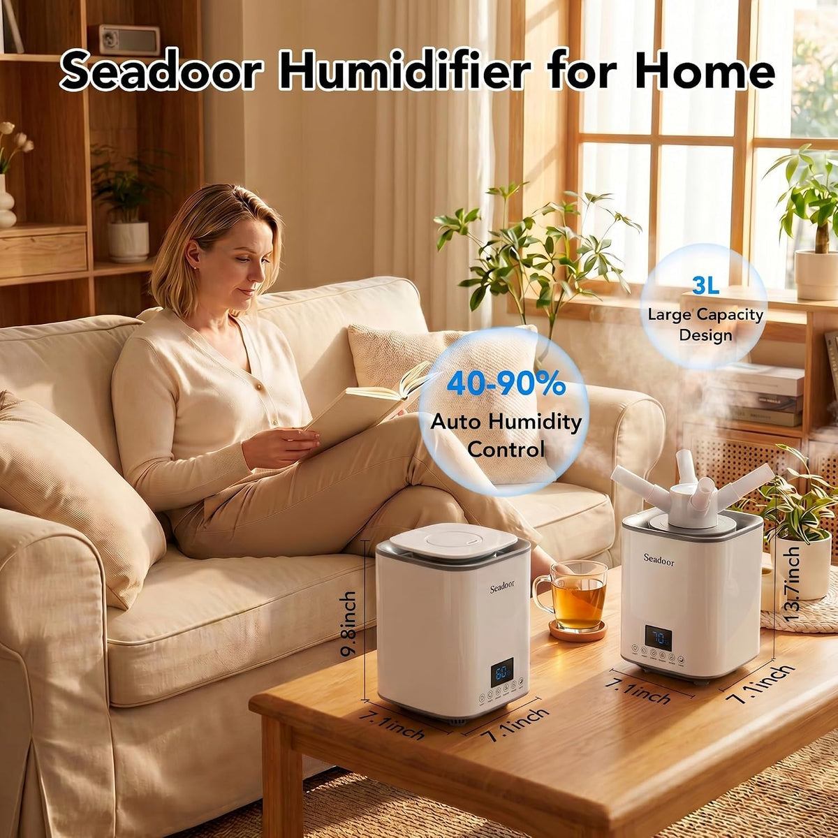 Humidifier for Bedroom, 3L Ultrasonic Cool Mist