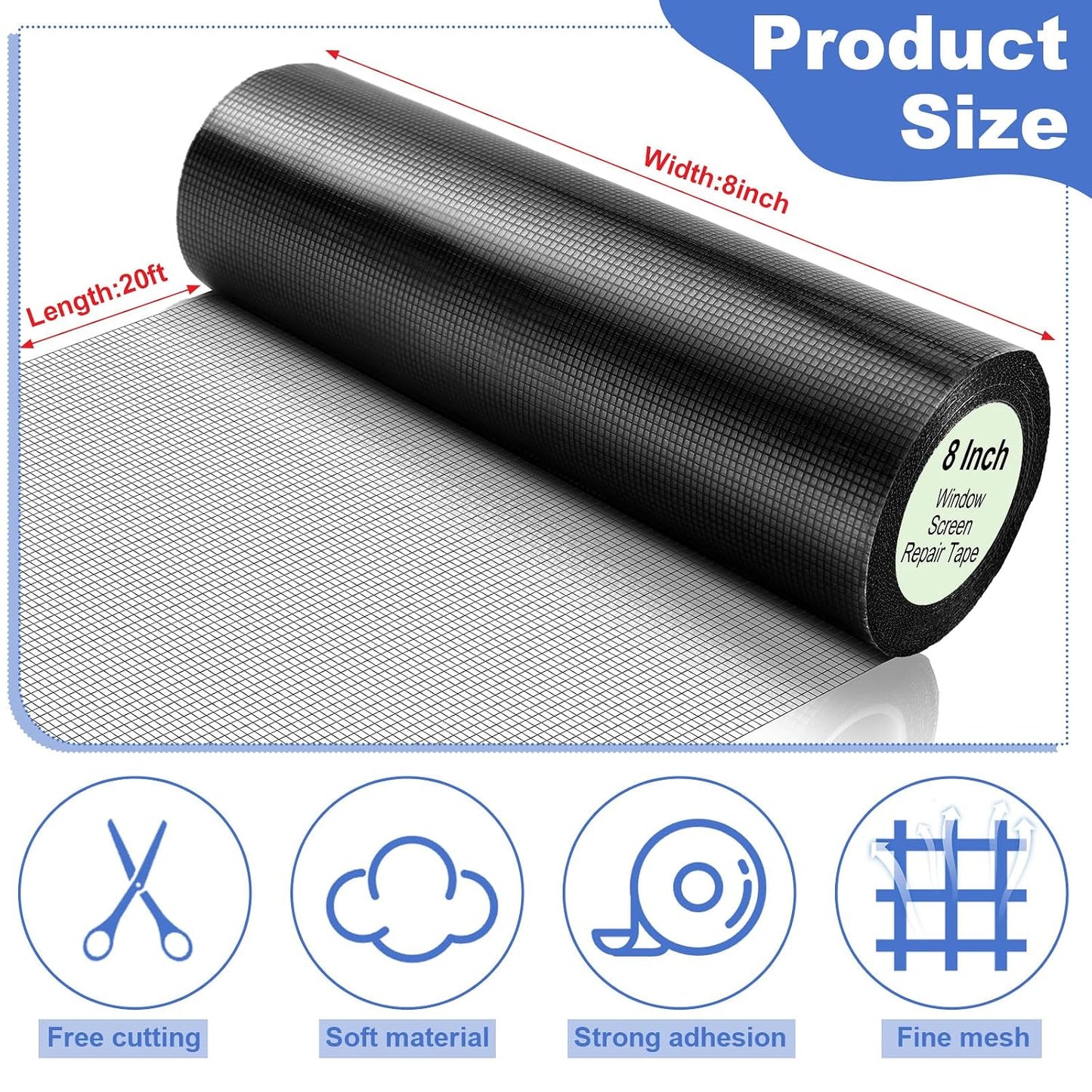 CroBlissful 5 Inch X 20 ft Extra Wide Window Screen Tape Mesh Repair, Gray | Strong Adhesive, Waterproof Fiberglass, Screen Repair Kit Patch, for Window Door Tears Holes