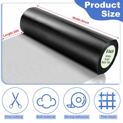 CroBlissful 5 Inch X 20 ft Extra Wide Window Screen Tape Mesh Repair, Gray | Strong Adhesive, Waterproof Fiberglass, Screen Repair Kit Patch, for Window Door Tears Holes