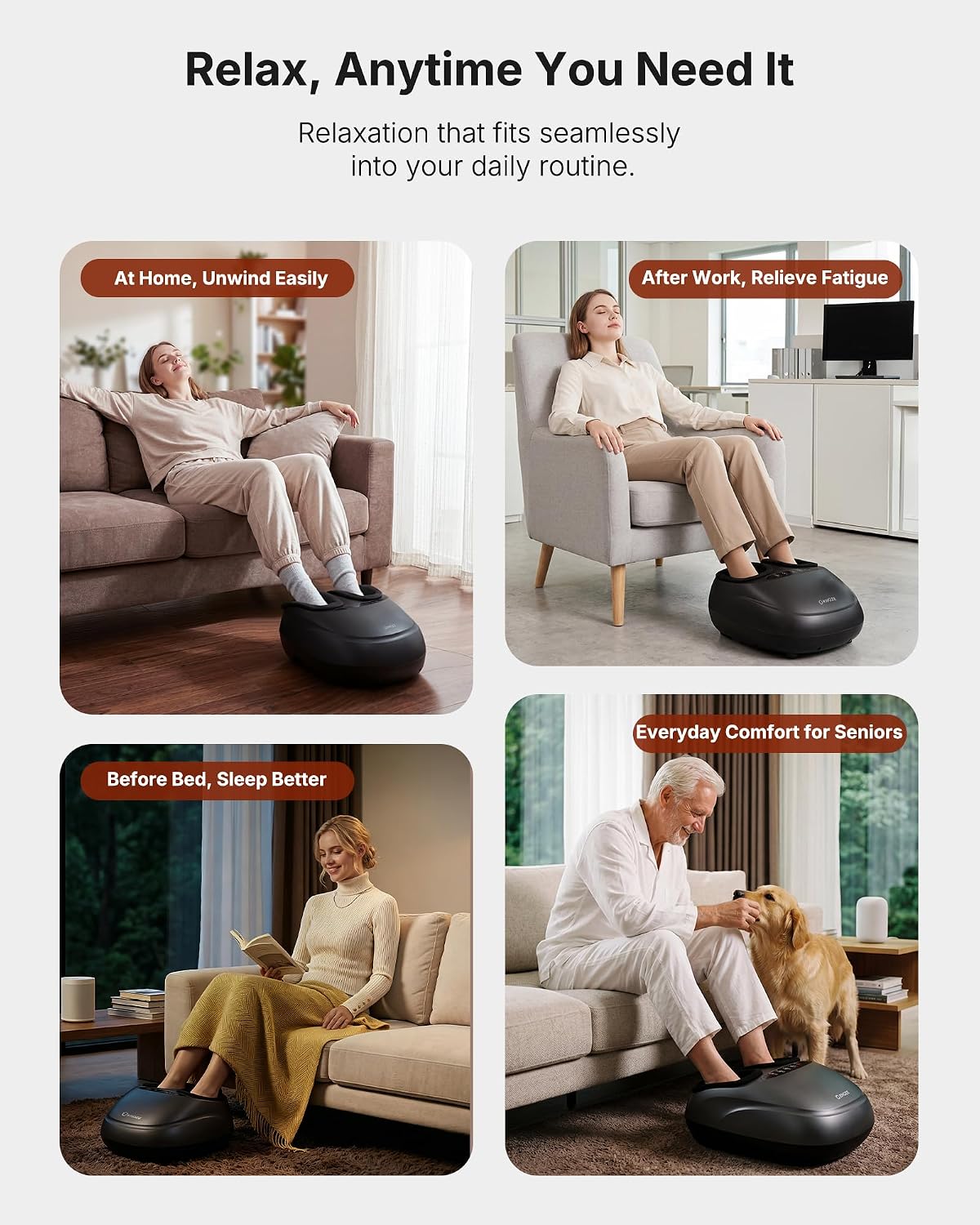 KNQZE Shiatsu Foot Massager with Heat for Plantar Fasciitis, FSA Eligible | Deep Kneading Shiatsu Massage, Multiple Heat & Compression Levels, Remote Control, Fits Men's Size 13, Gift for Women Men Mom