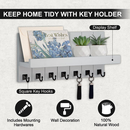 Key Holder for Wall, Decorative Key Holder with Shelf | Key and Mail Holder Wall Mount, Farmhouse Decor with 5 Key Hooks for Keys, Coats, ect.
