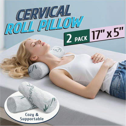 Cervical Roll Pillow, Cylinder Neck Pillow with Removable Washable Cover