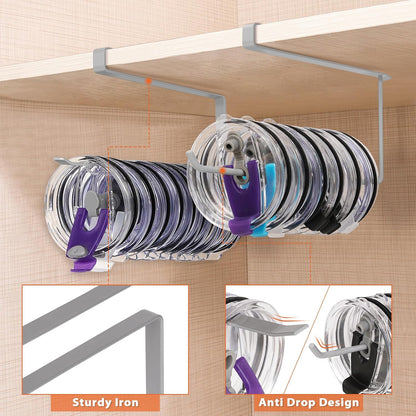 Tumbler Lid Organizer, Versatile Tumbler Lid Storage Holds 10 Lids, Black | Space Saving Cup Lid Organizers Inside Cabinet Tumbler Lid Hook for Kitchen Organizer and Storage, Paper Towel Rack Hanger