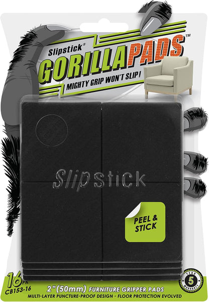 Slipstick GorillaPads CB147 Non Slip Furniture Pads/Gripper Feet (Set of 16) Self Adhesive Rubber Floor Protectors, 1 inch Round, Black