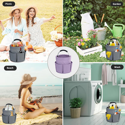 17L Cleaning Caddy with Handle, Cleaning Supplies Organizer, Foldable Storage Basket, Cleaning Supply Caddy, Portable Multi Cleaning Bucket Bag for Home, Garden (Blue)