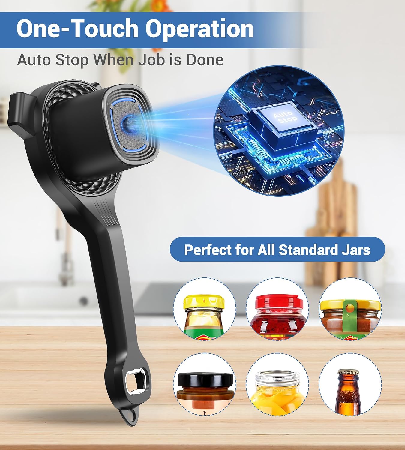 Electric Jar Opener for Seniors with Power-Clamp Technology, 2-in-1 Patent Automatic Jar & Bottle Opener Rechargeable 800mAh Hands-Free Opener with Bonus Anti-Slip Gripper Pad for Beer, Dressing, Jar