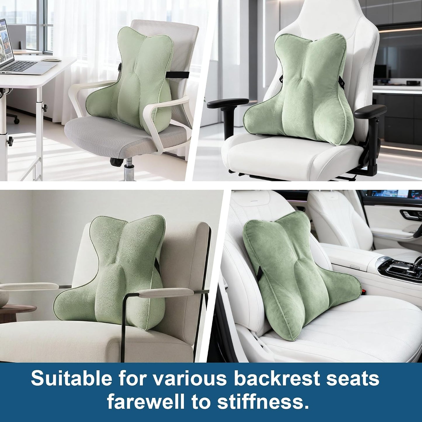 Lumbar Support Pillow(Pat. Pend) – Multi-Functional Ergonomic Back Cushion for Sofa Chair, Car Seat & Sofa, Reading Pillow with Firm Multi-Zone Support to Relieve Lower Back Pain, Misty White