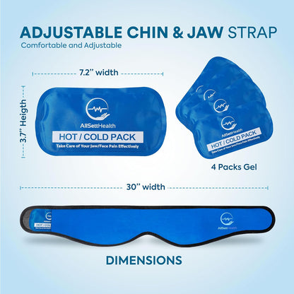 Face Ice Pack Wrap for TMJ Relief, Wisdom Teeth, Jaw, Head and Chin, 4 Reusable Hot and Cold Gel Packs, Pain Relief for Mouth, Oral and Facial Surgery