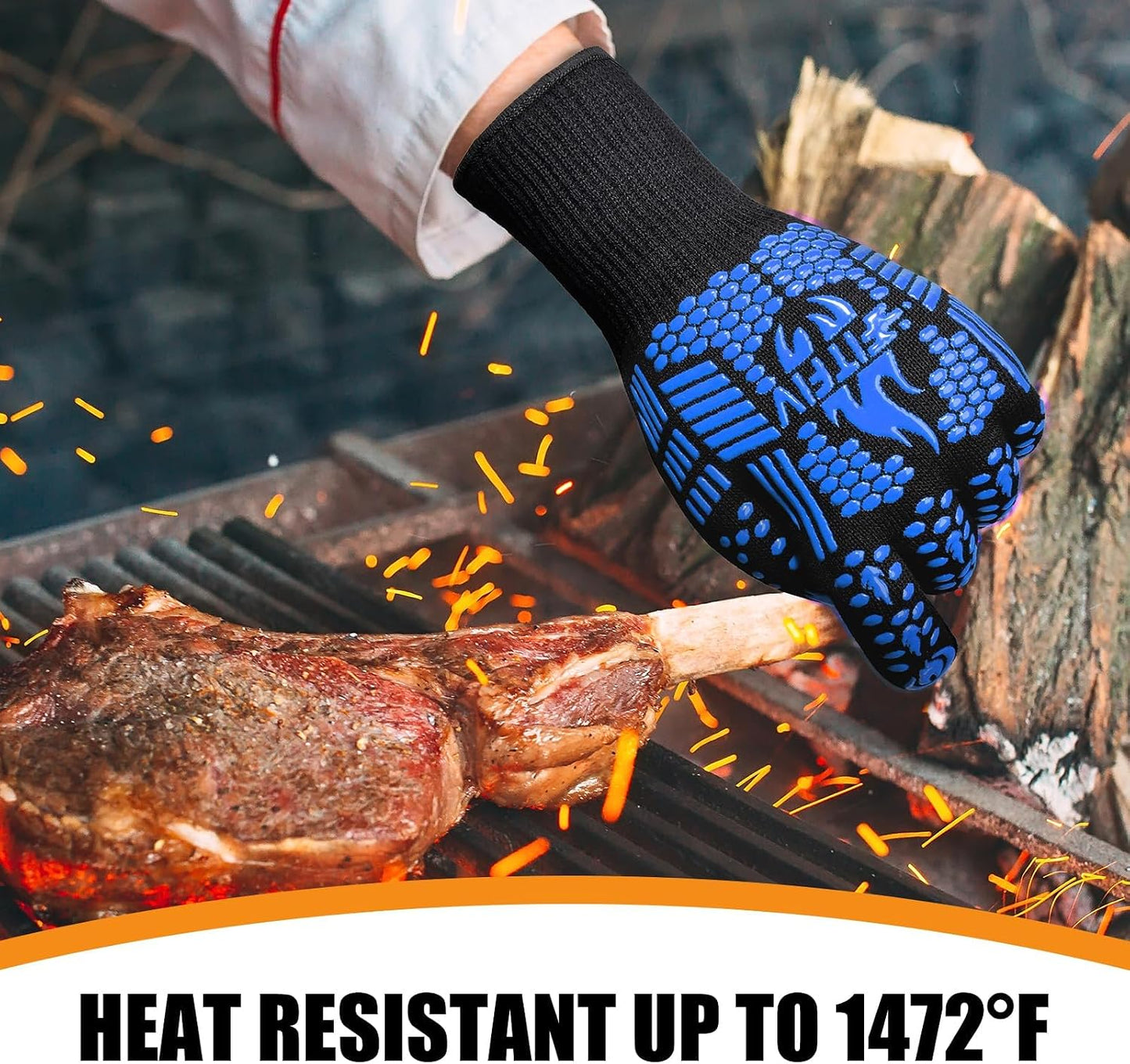 BBQ Gloves, Oven Gloves, 1472°F Extreme Heat Resistant Barbecue Gloves, Silicone Non-Slip Oven Mitts, Kitchen for Cooking, Grilling, and Baking