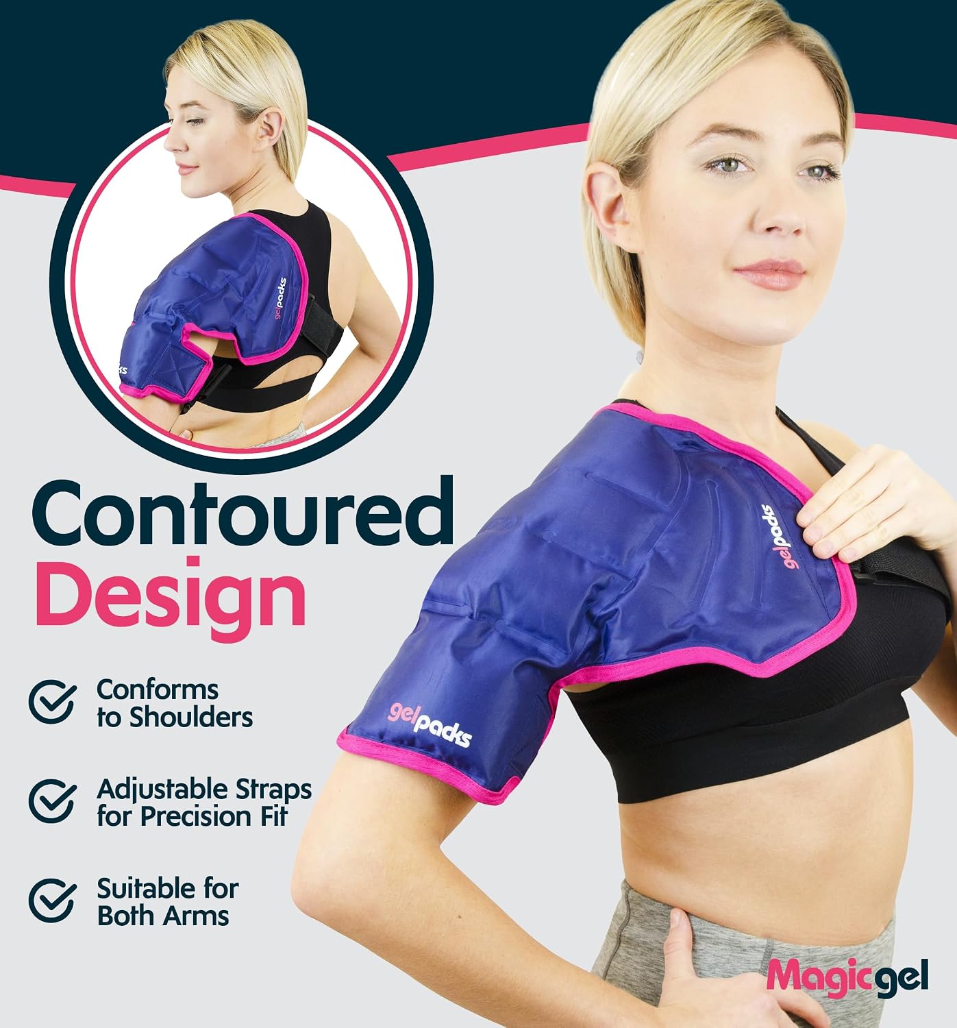 Magic Gel Ice Pack | Reusable, Flexible & Long Lasting for Rotator Cuff Injuries, Bursitis and Swelling | Hot or Cold Therapy Compression Wrap for Left or Right Shoulder