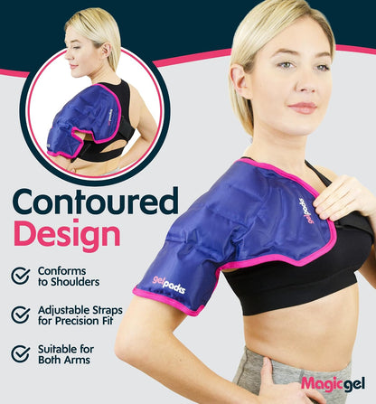 Magic Gel Ice Pack | Reusable, Flexible & Long Lasting for Rotator Cuff Injuries, Bursitis and Swelling | Hot or Cold Therapy Compression Wrap for Left or Right Shoulder