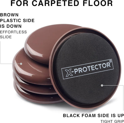 X-Protector Multi-Surface Furniture Sliders & Furniture Lifter Tool Set | 4 PCS 5" Sliders for Furniture with Furniture Jack. Move Your Furniture Easily with Furniture Movers for Hard Floors & Carpet