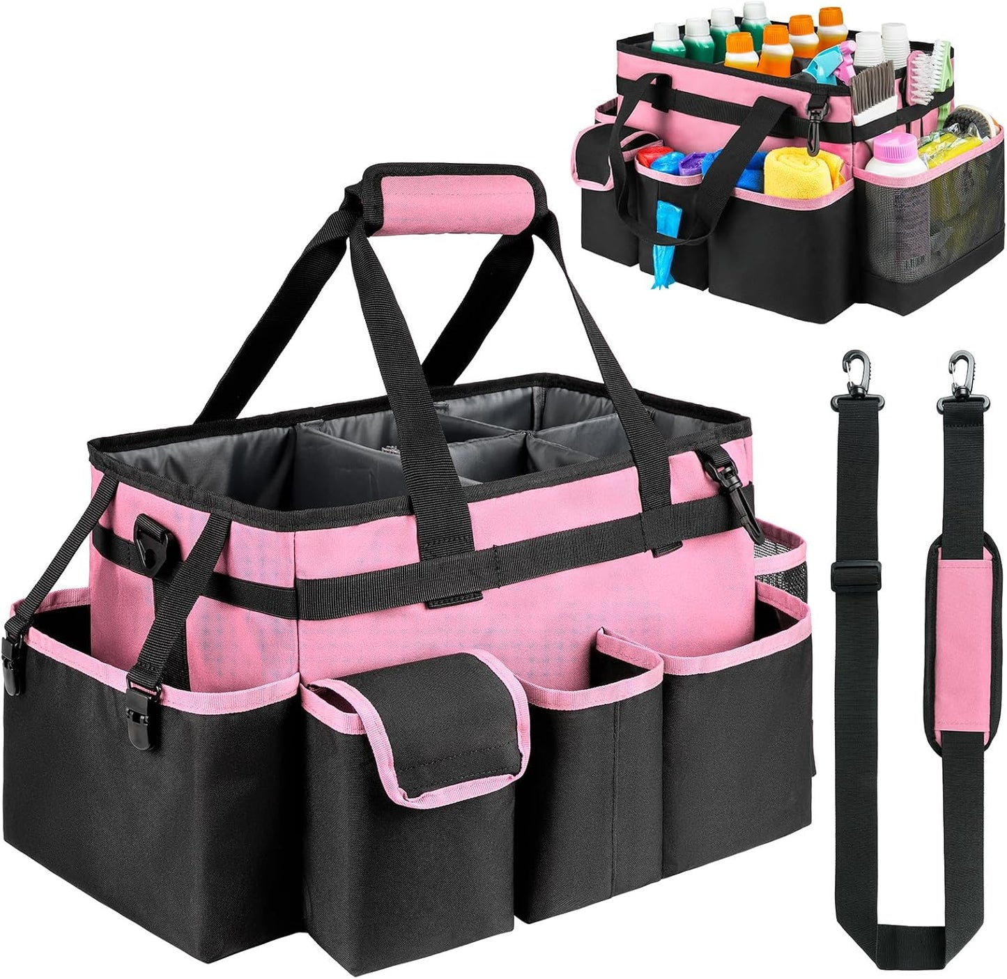 Cleaning Caddy Bag,Large Cleaning Supplies Organizer with Handle for Housekeepers,Purple