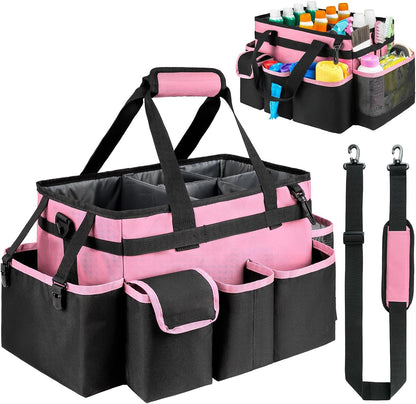 Cleaning Caddy Bag,Large Cleaning Supplies Organizer with Handle for Housekeepers,Purple