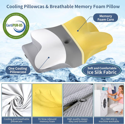 Cervical Pillow for Neck Pain Relief, Ergonomic Neck Pillow for Sleeping | Cooling Memory Foam Pillows for Neck Support,Orthopedic Contour Bed Pillow for Side Back Stomach Sleepers