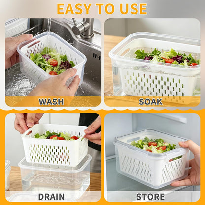 Salad Storage Container for Refrigerator, Salad Crisper Container for Fridge, 3 Pack No-Leak Food Storage Containers, Removable, Sealed Silicone Gasket, Simple to Use, Great for Salads