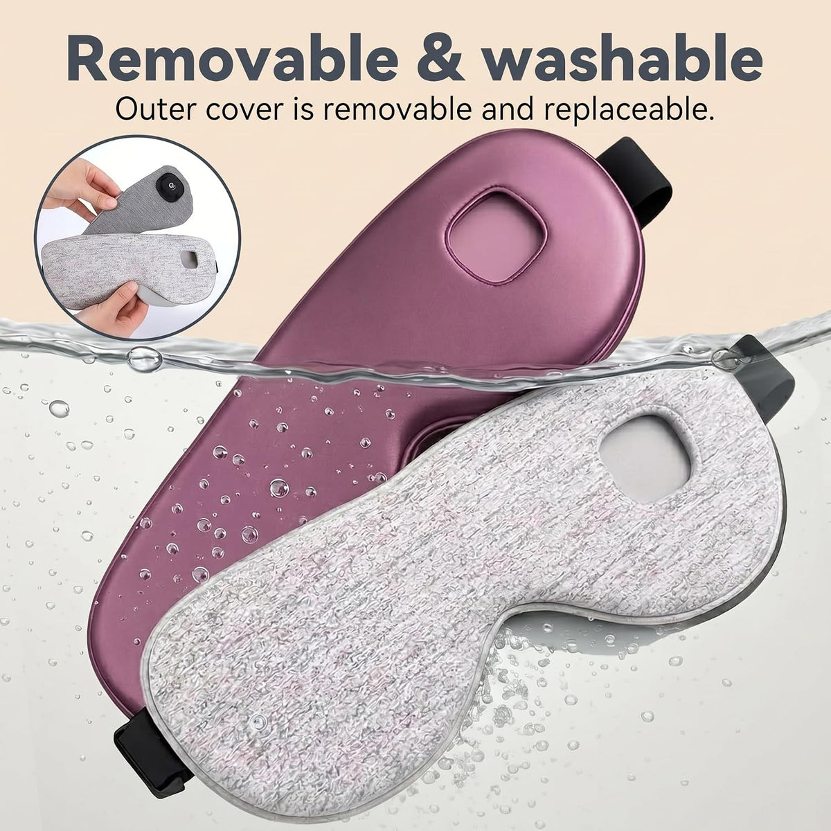 Cordless Heated Eye Mask for Dry Eyes Relief, Rechargeable Warm Eye Compress with 3 Temps, Washable Cover & Bonus Shell, Electric Eye Heating Pad for Sleep, Stye, Travel