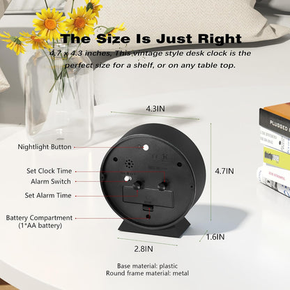 AYRELY® 4.5" Analog Alarm Clock, Small Retro Desk Clock and Table Clock