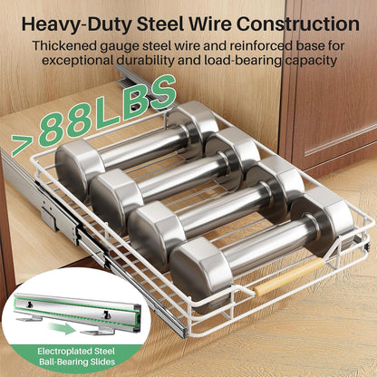 Pull out Cabinet Organizer, 15"W X 21"D, Heavy Duty Smooth Sliding Under Cabinet Shelves for Pots and Pans, Full-Extension Roll out Drawers, Slide out Organization for Home Kitchen Pantry