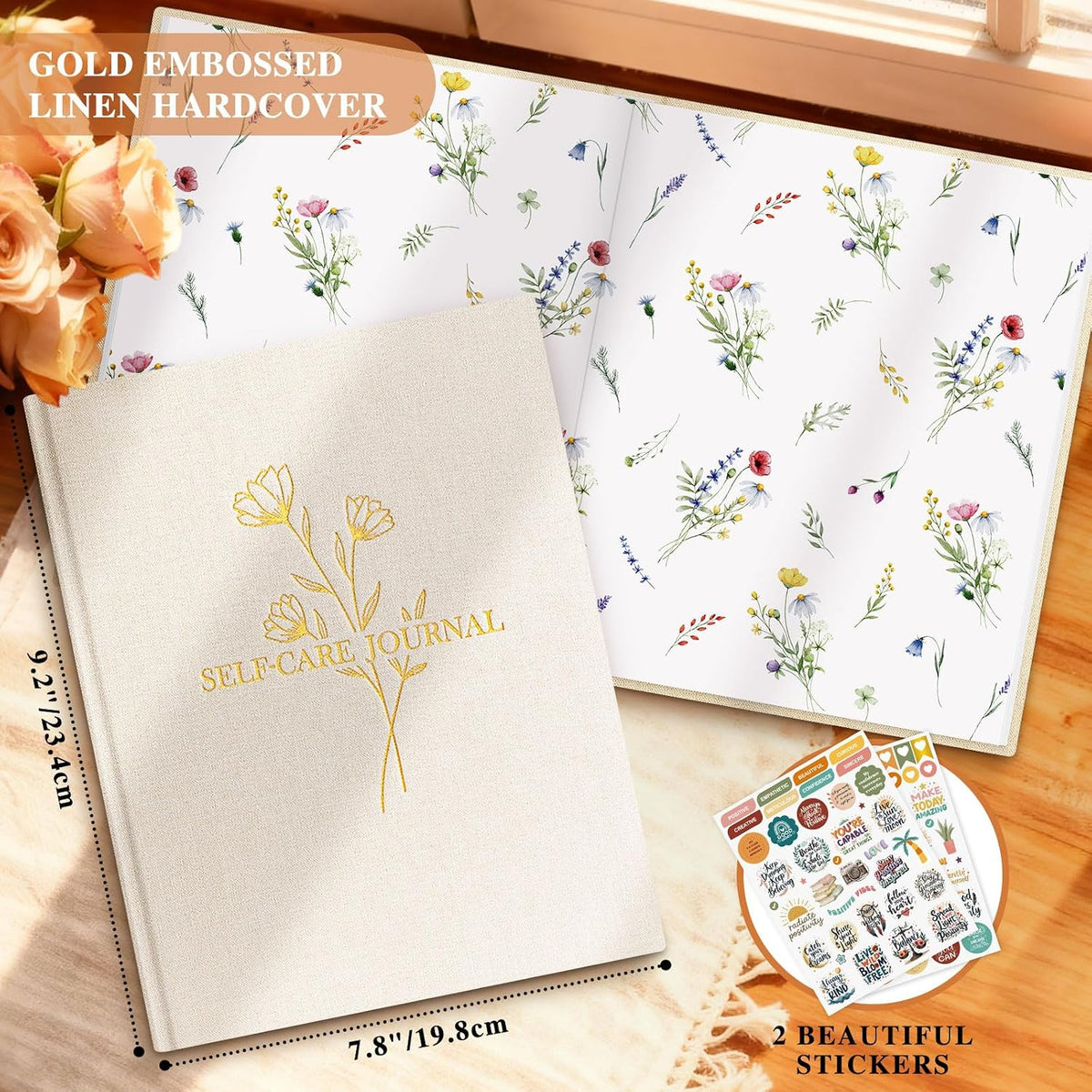 Lanpn Self Care Journal for Women, Self Love Guided Journals with Prompts, Daily Reflection Wellness & Gratitude Planner, 5 Minute Mental Health Notebook, Mindfulness Mood Log, 240 Pages, Beige