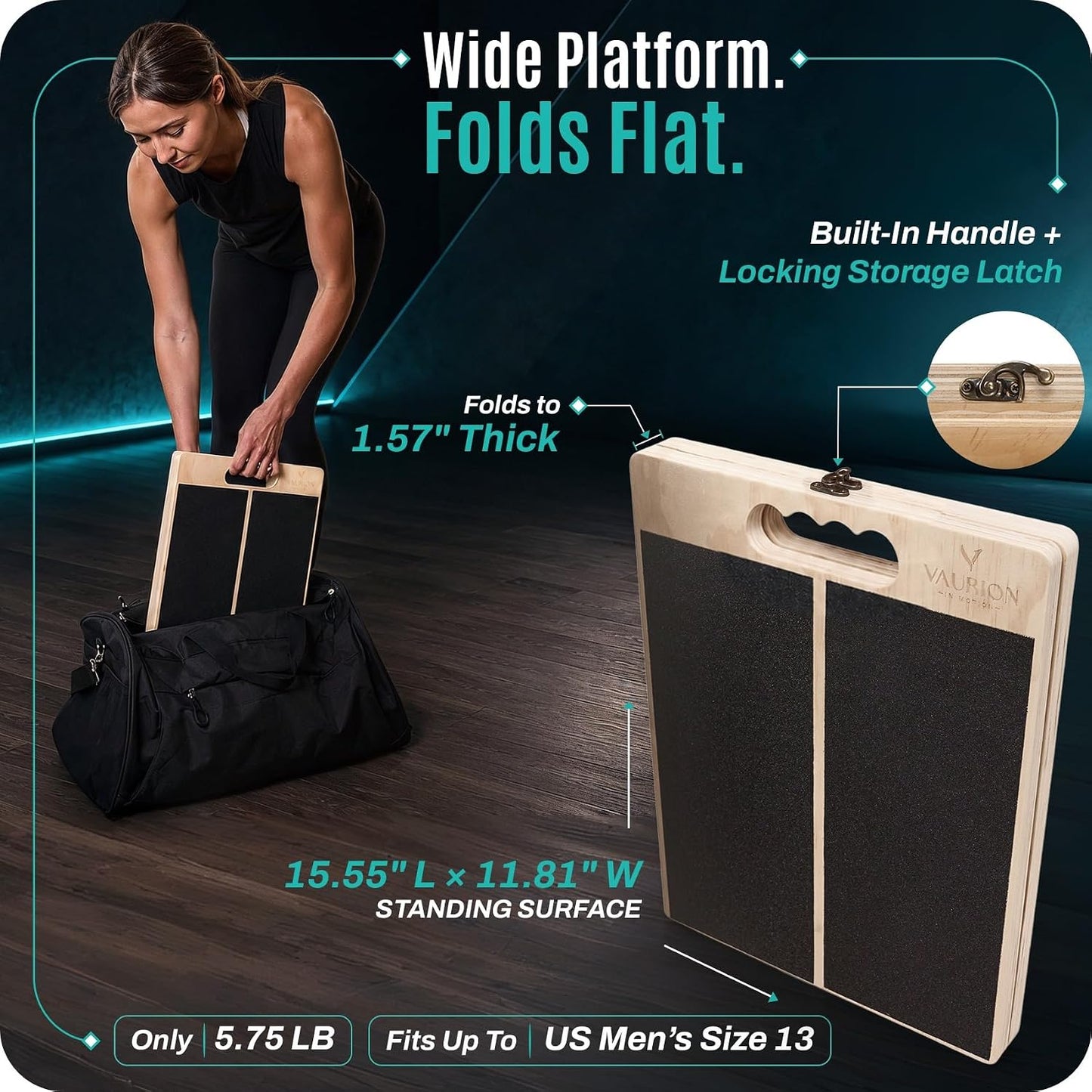 Portable Wood Slant Board, Adjustable Squat Wedge, Calf Stretch | Foldable wood slant board, 5 adjustable angles (20-40°); calf stretch, squat wedge, heel-elevated squats, ankle mobility