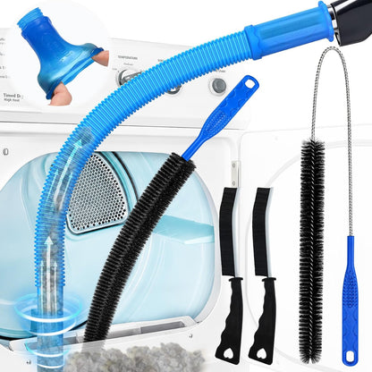PetOde 5Pack Dryer Vent Cleaner Kit Vacuum Hose Attachment Blue 31.5" | Cleaning Brushes for Refrigerator Coils, Condenser, Window Tracks, Toilets