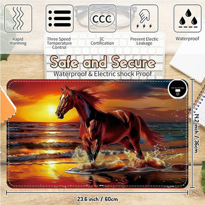 Heated Desk Pad Heated Large Mouse Pad, Electric Quickly Warm Desk Mat with 3 Levels Heating 3 Hours Auto Shut-Off, 31.5" x 13" Warm Gaming Mousepad Hand Foot Warmer, Baby Elephant