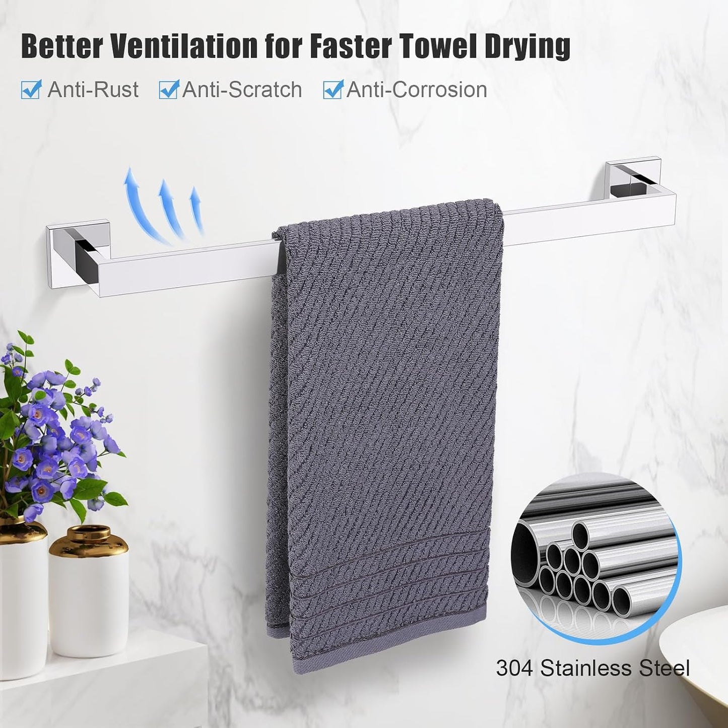 TURS Bathroom Hardware Set Black 4-Piece Towel Bar Set Include 24 Inch Towel Bar Hand Towel Holder Towel Hook Toilet Paper Holder with Shelf Wall Mounted Stainless Steel Bathroom Accessories Set