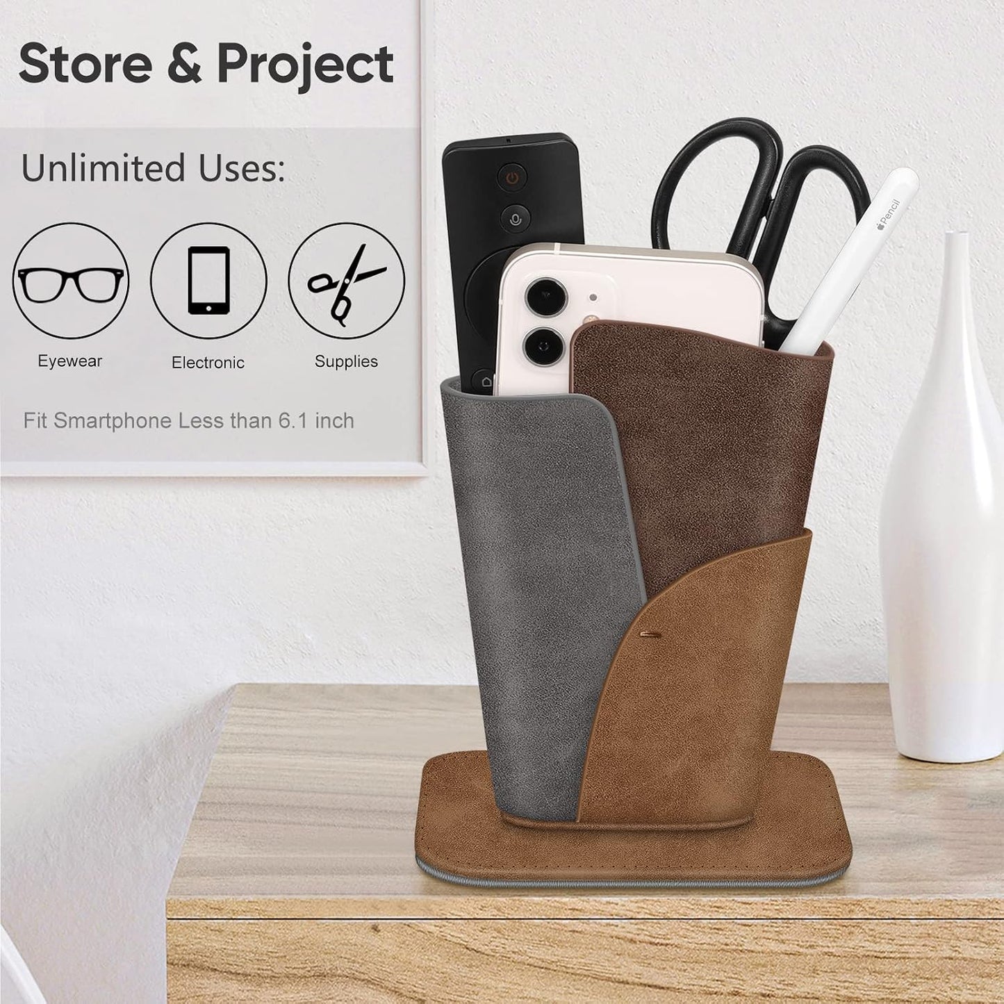 FINTIE Eyeglasses Holder, Vegan Leather Glasses Stand Case For Nightstand | Nightstand Glasses Holder, Desktop Organizer, For Glasses/Remote/Pen Storage, Small Item Storage, Anti-Scratch