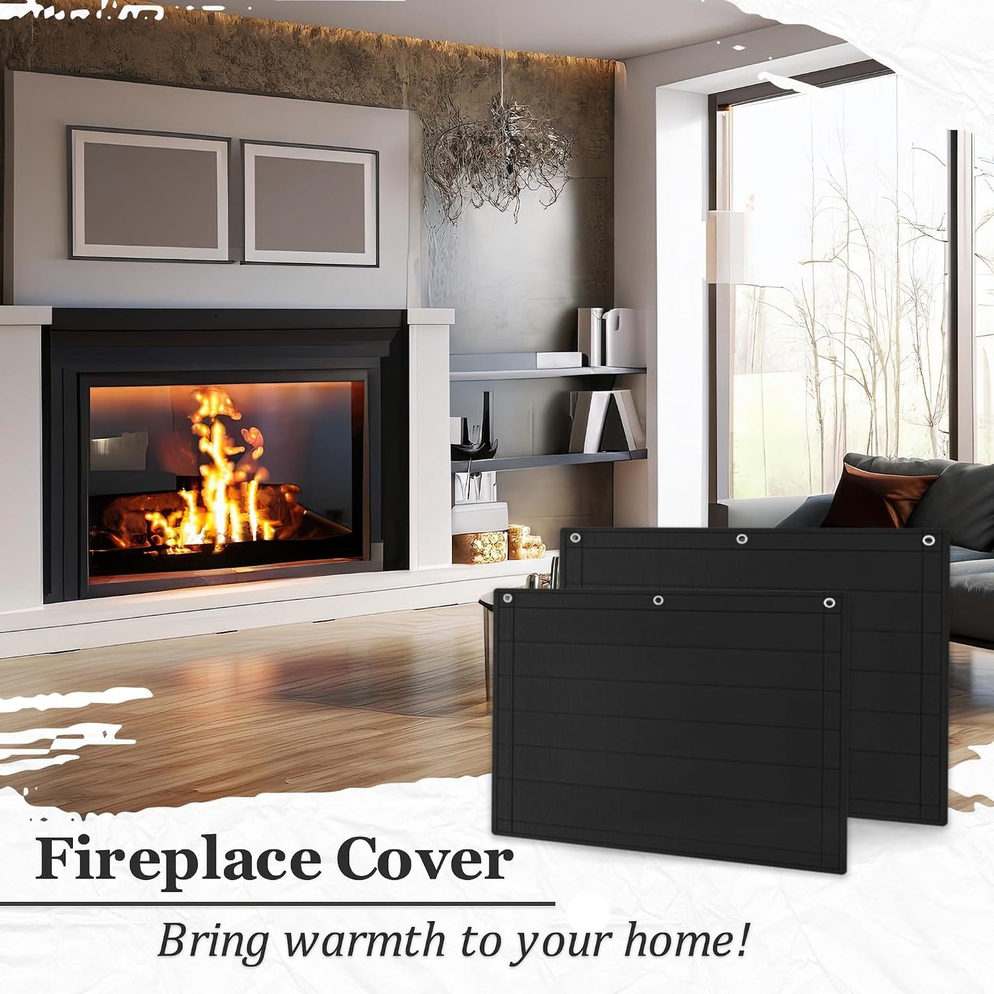 Black Fireplace Blanket for Heat Loss & Save Energy - Indoor Fireplace Air Blocker Safety Cover for The Living Room | Year-Round Comfort, 39x32