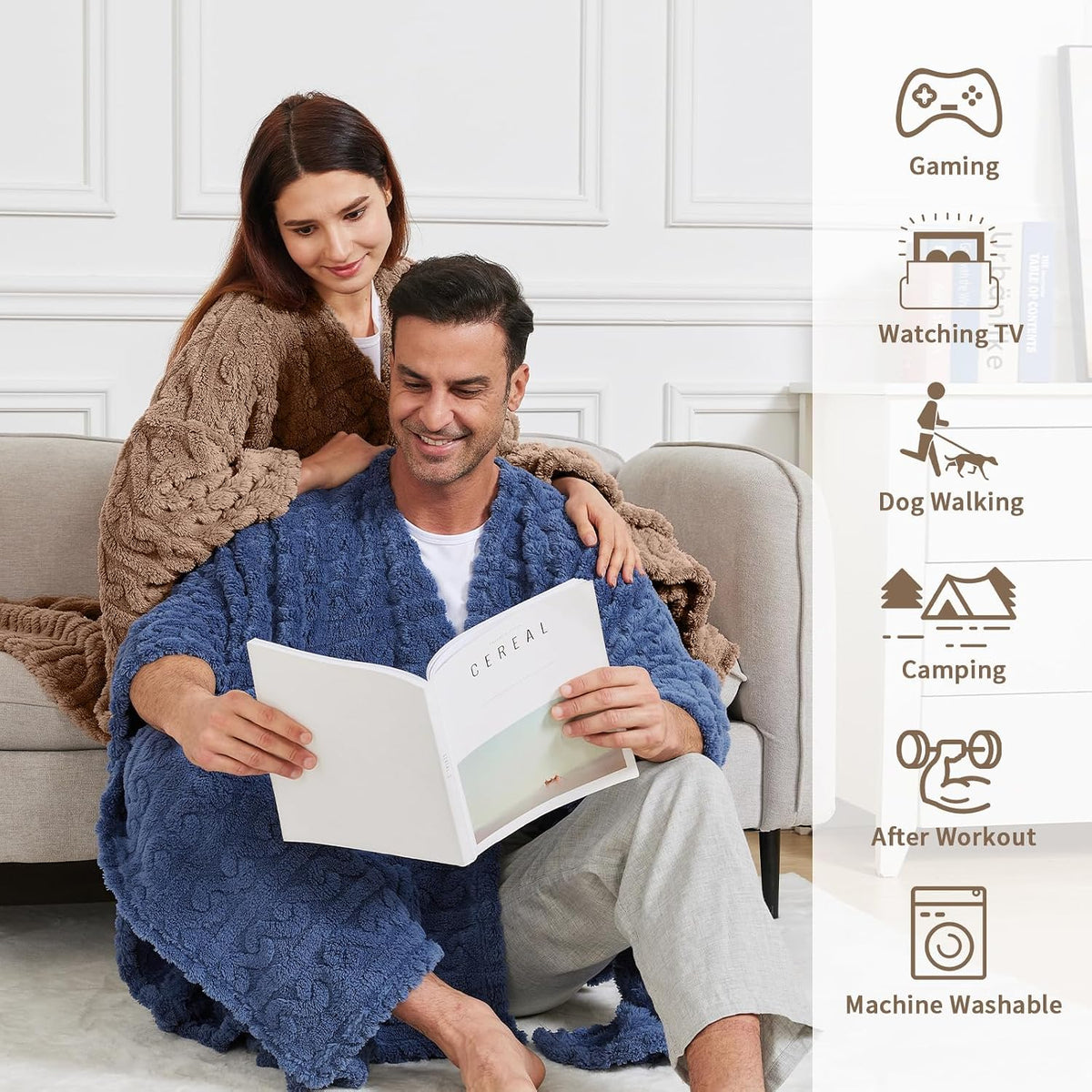 Wearable Blanket Sherpa Fleece Shawl Blanket with Pockets Blanket Poncho Cape for Adults, Cozy Shawl TV Throw Blankets