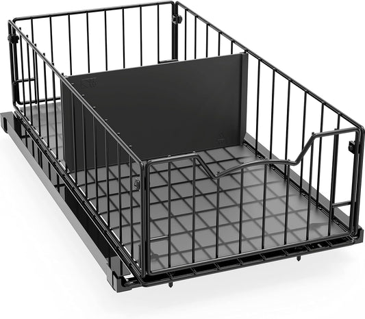 Simple Houseware Pull-Out Cabinet Sliding Basket, 17.2Dx9.7Wx5H, Chrome | Ideal for Kitchen and Bathroom Cabinet Storage Organizer, Under Sink or Pantry Organization