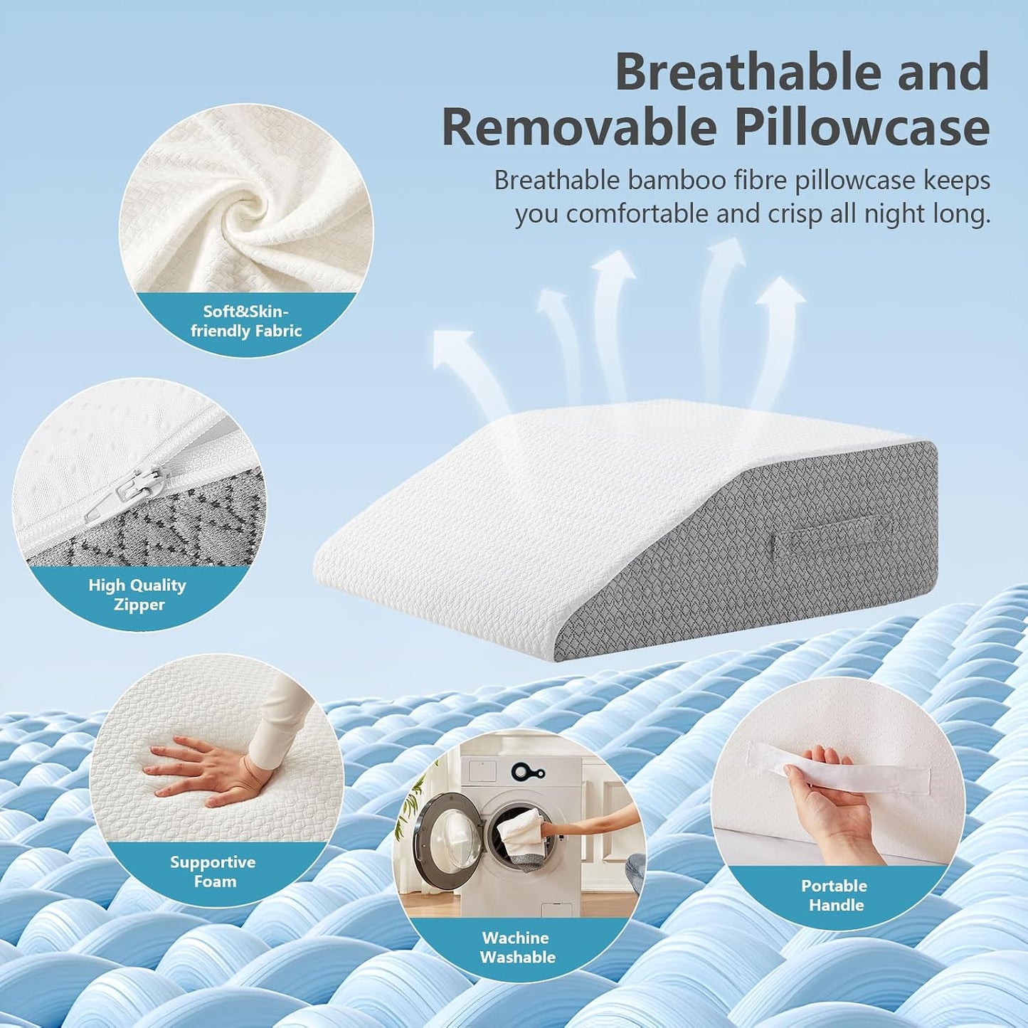 Nordjager Leg Elevation Pillow, 8 Inch Memory Foam Support Cushion | Elevate Legs With Ergonomic Wedge Support; Memory Foam Cushion Provides Pressure Relief With Soft Washable Cover.