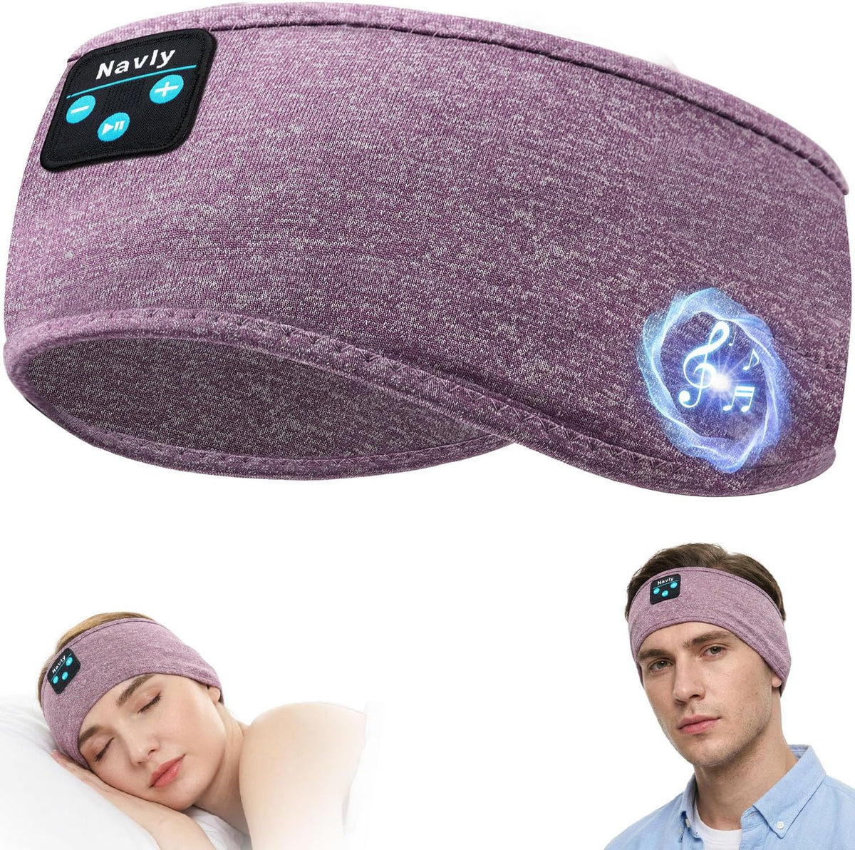 Navly Sleep Headphones, 12Hrs Sports Headband with Soft Cozy Earbuds Comfortable, Headphones Headband with Ultra-Thin HD Stereo Speakers Perfect for Workout,Running,Yoga,Travel