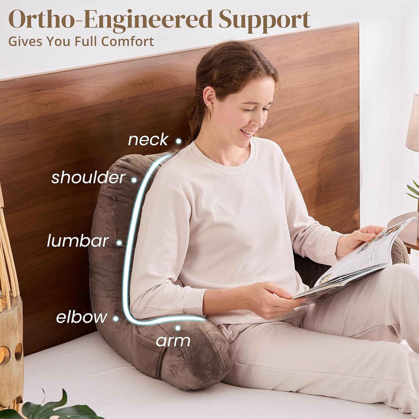 Sasttie Reading Pillows for Sitting in Bed Adult, Back Pillow Bed Sitting Up, Back-Rest Support Cushion for Sit Up on Couch, Sofa, and Floor, Dorm Essentials, Oeko-Tex Certified, Dark Grey