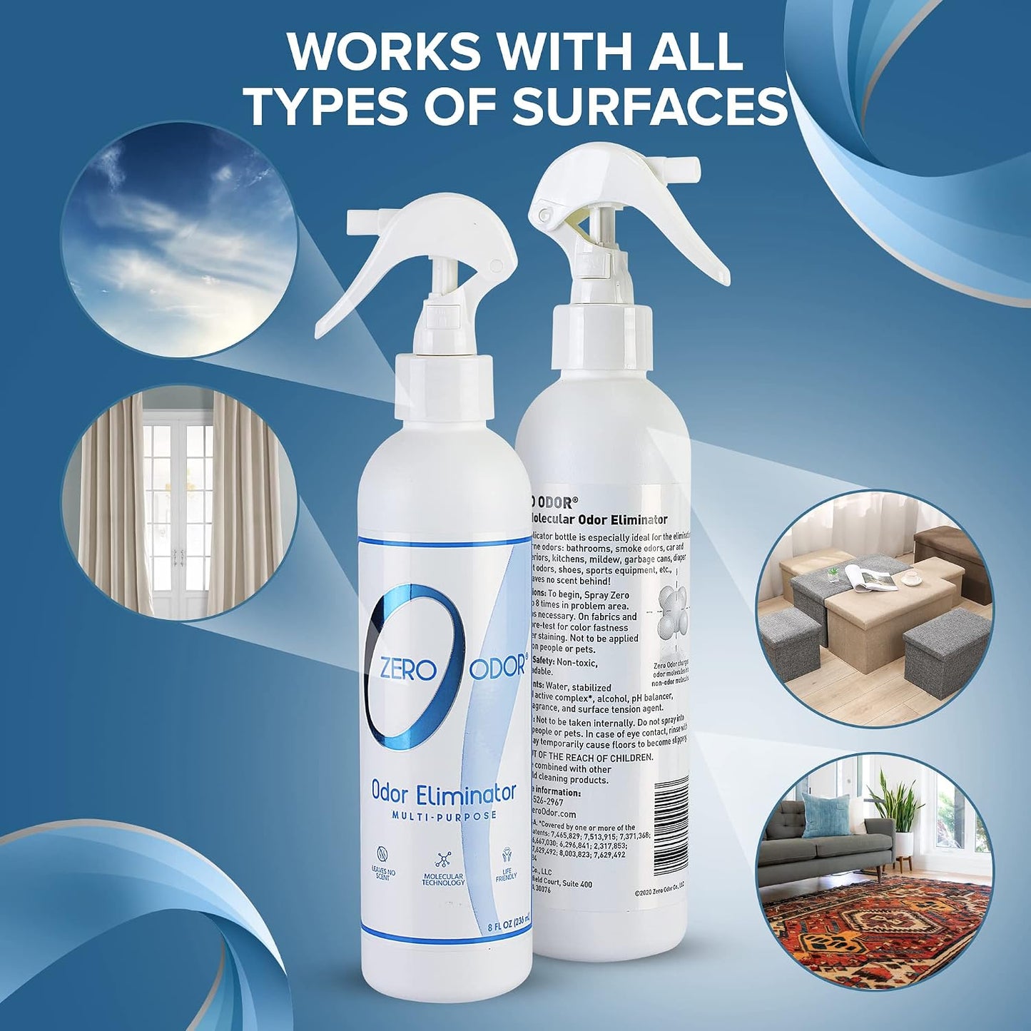 Zero Odor Multi-Purpose Odor Eliminator, Fabric & Room Deodorizer, 16 oz | Odor Eliminator Spray for Closet, Bathroom, Basement, Trash & Upholstery, Air and Surface use