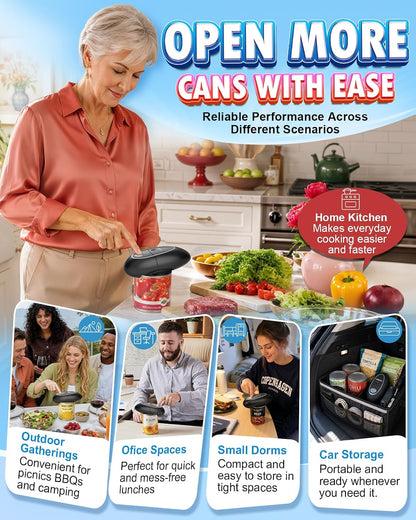 KITCHENMUH One Touch Electric Can Opener Fits All Can Sizes for Seniors with Arthritis, Battery Operated Can Opener with Smooth Edge, Food Safe Automatic Can Opener for Kitchen (Black+Grey)