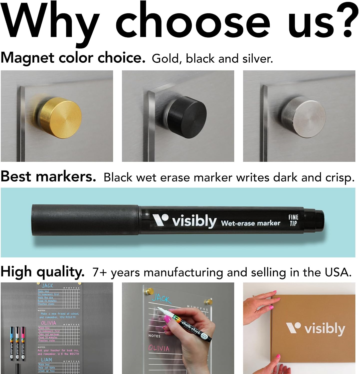 Magnetic Acrylic Chore Chart for Fridge - 7” x 18” Wet-Erase Task Board with 4 Magnetic Markers, Clear Reusable Refrigerator Organizer with Black Magnets