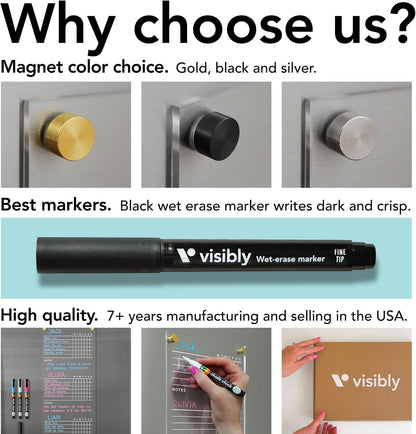 Magnetic Acrylic Chore Chart for Fridge - 7” x 18” Wet-Erase Task Board with 4 Magnetic Markers, Clear Reusable Refrigerator Organizer with Black Magnets